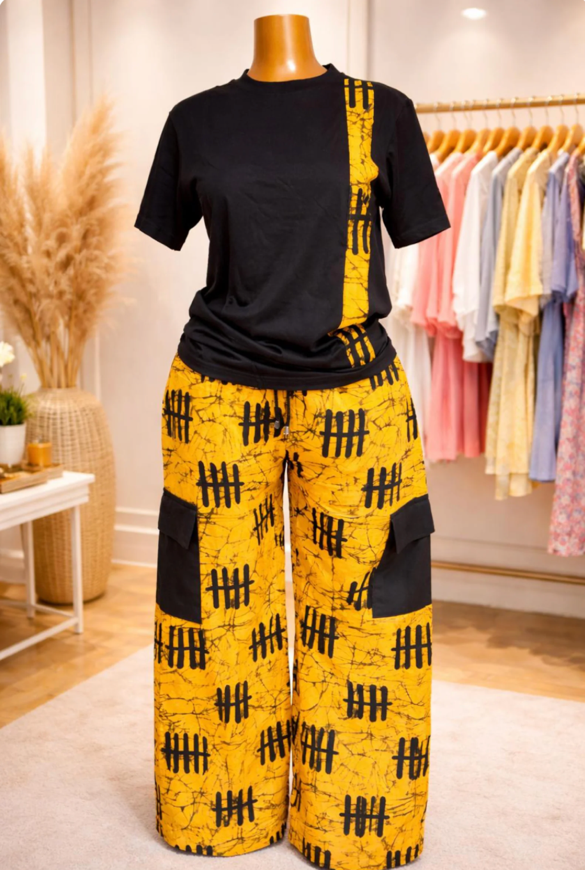 Handmade Ankara Two Piece Set African Print T-Shirt & Wide Leg Pants